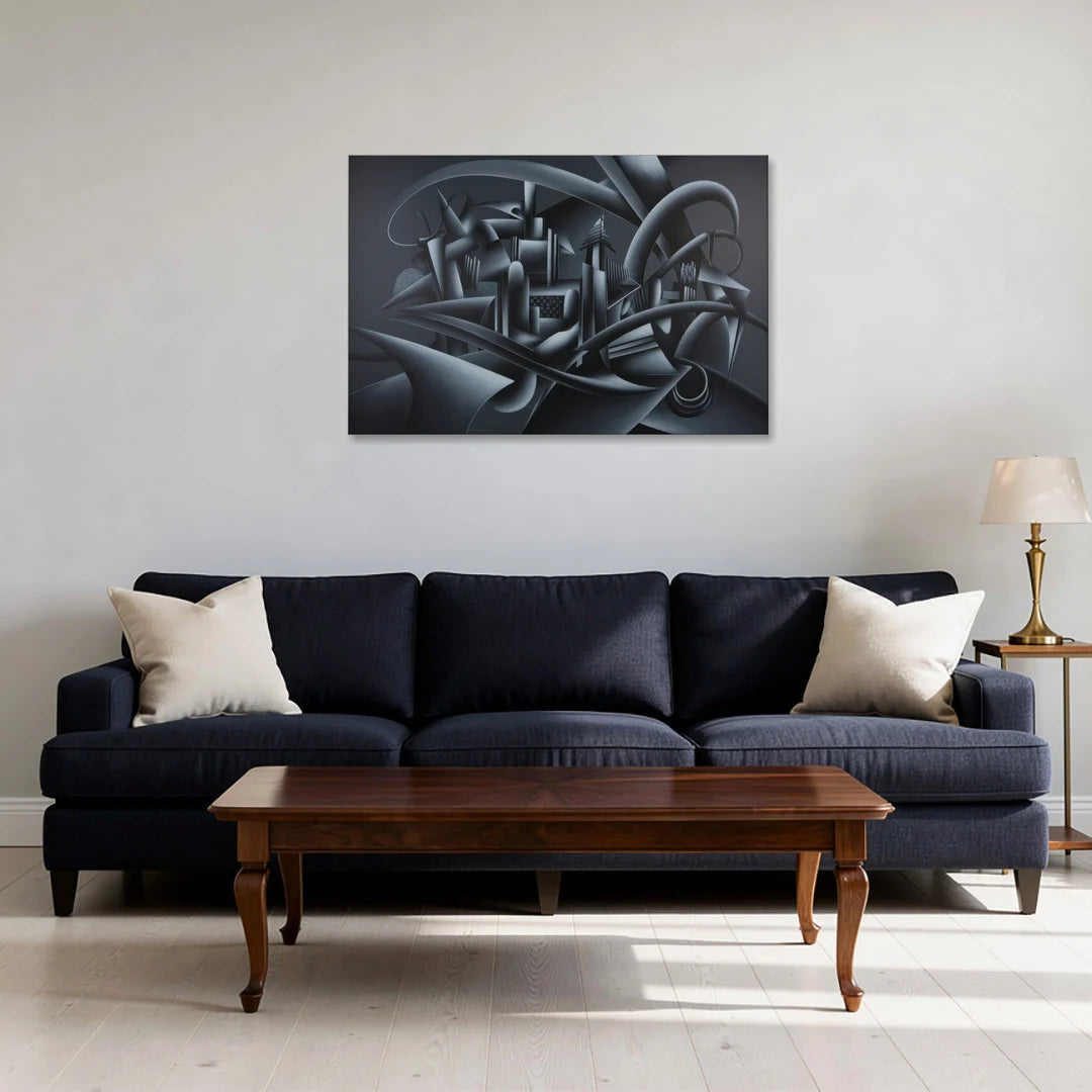 Mysterious Skyline Black Abstract - Canvas Wall Art - Sofa - 36x24