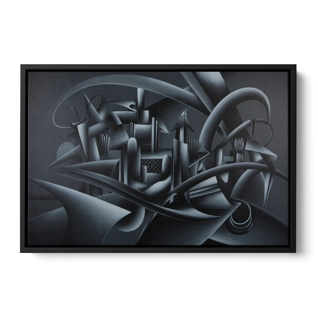 Mysterious Skyline Black Abstract - Black Frame Canvas