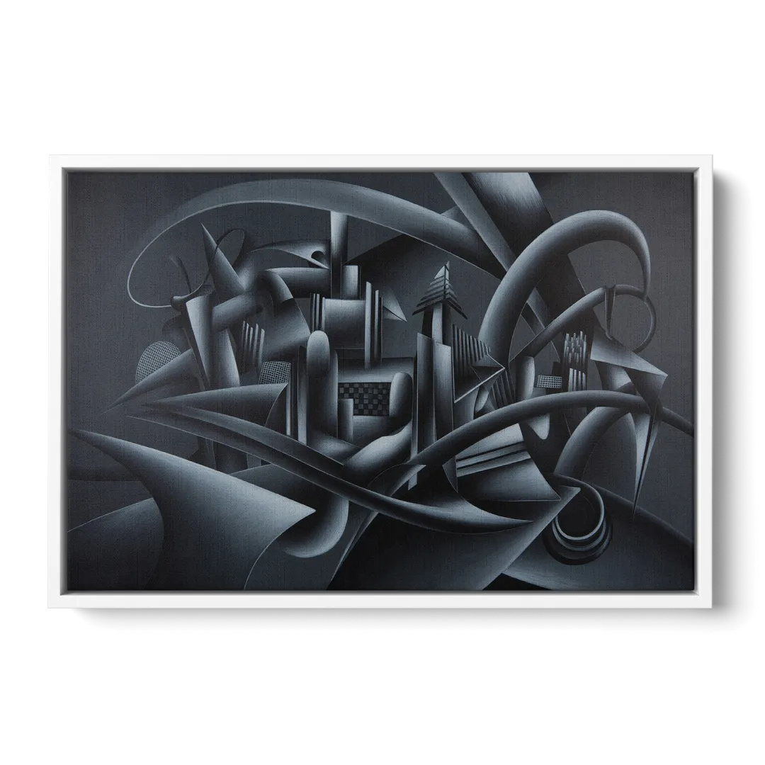 Mysterious Skyline Black Abstract - White Frame Canvas