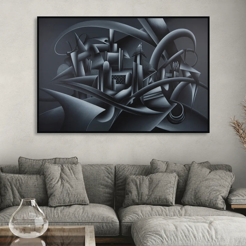 Mysterious Skyline Black Abstract Sitting Room - Black Canvas Wall Art
