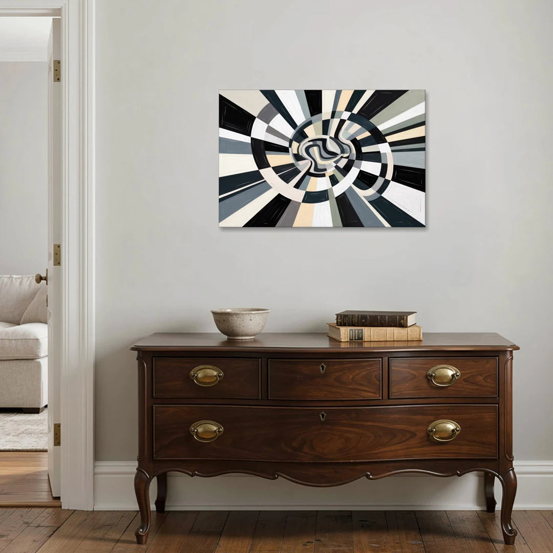 Mystic Geometric Black and White Abstract - Canvas Wall Art - Coffee Table - 36x24