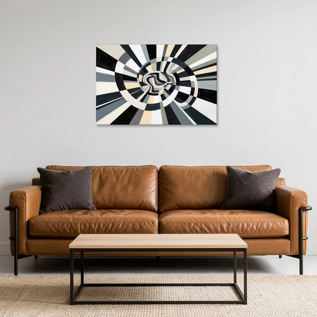Mystic Geometric Black and White Abstract - Canvas Wall Art - Sofa - 36x24