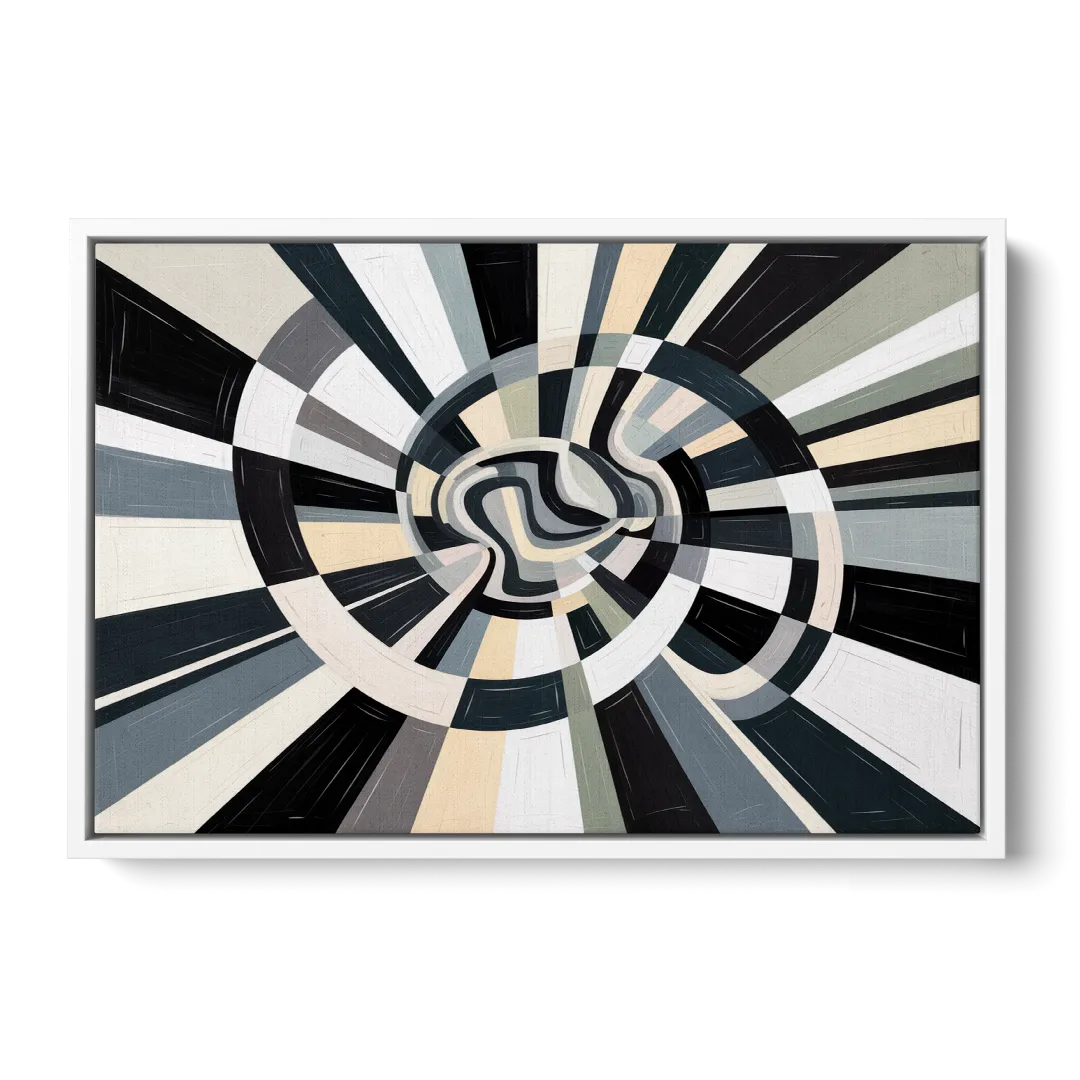 Mystic Geometric Black and White Abstract - White Frame Canvas