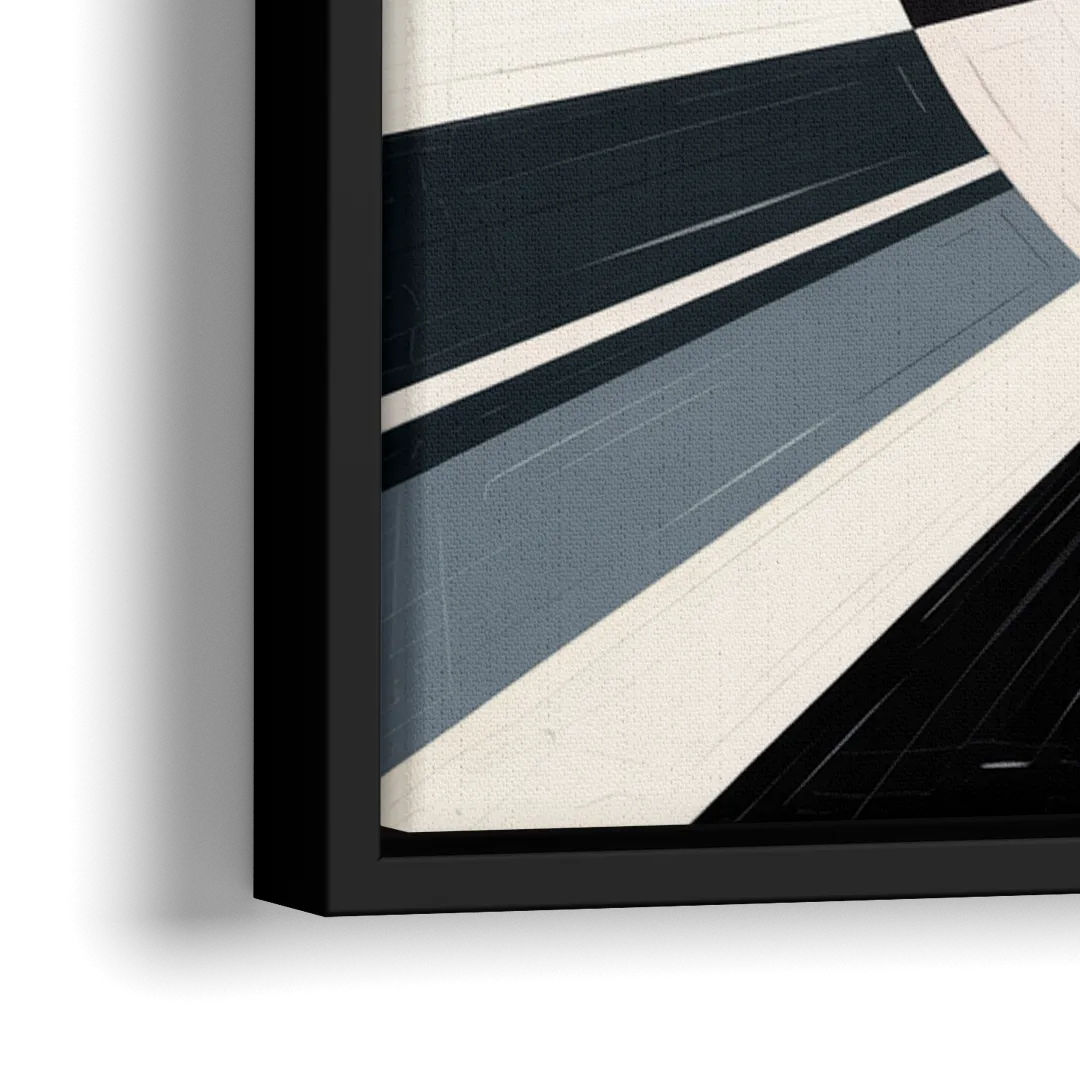 Mystic Geometric Black and White Abstract - Close-Up Black Frame Canvas