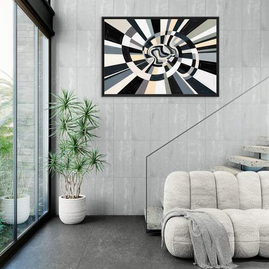Mystic Geometric Black and White Abstract - Living Room Black Frame Canvas