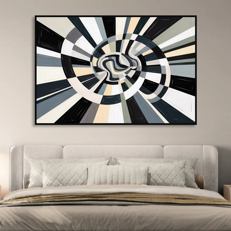 Mystic Geometric Black and White Abstract Sitting Room - Black Canvas Wall Art
