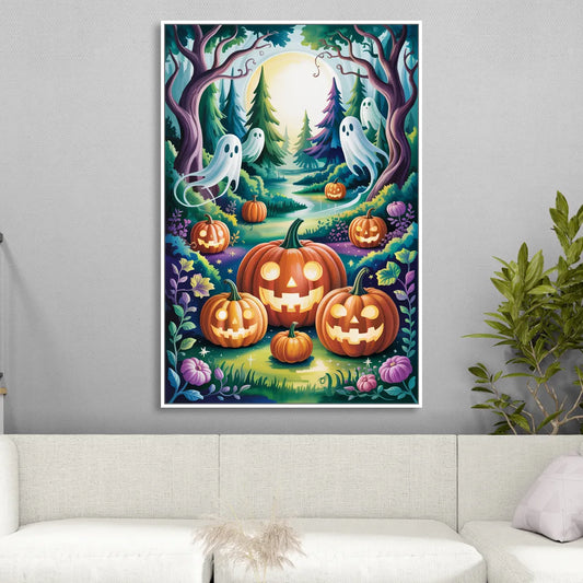 Mystical Elegance Forest Halloween Living Room - White Canvas Wall Art