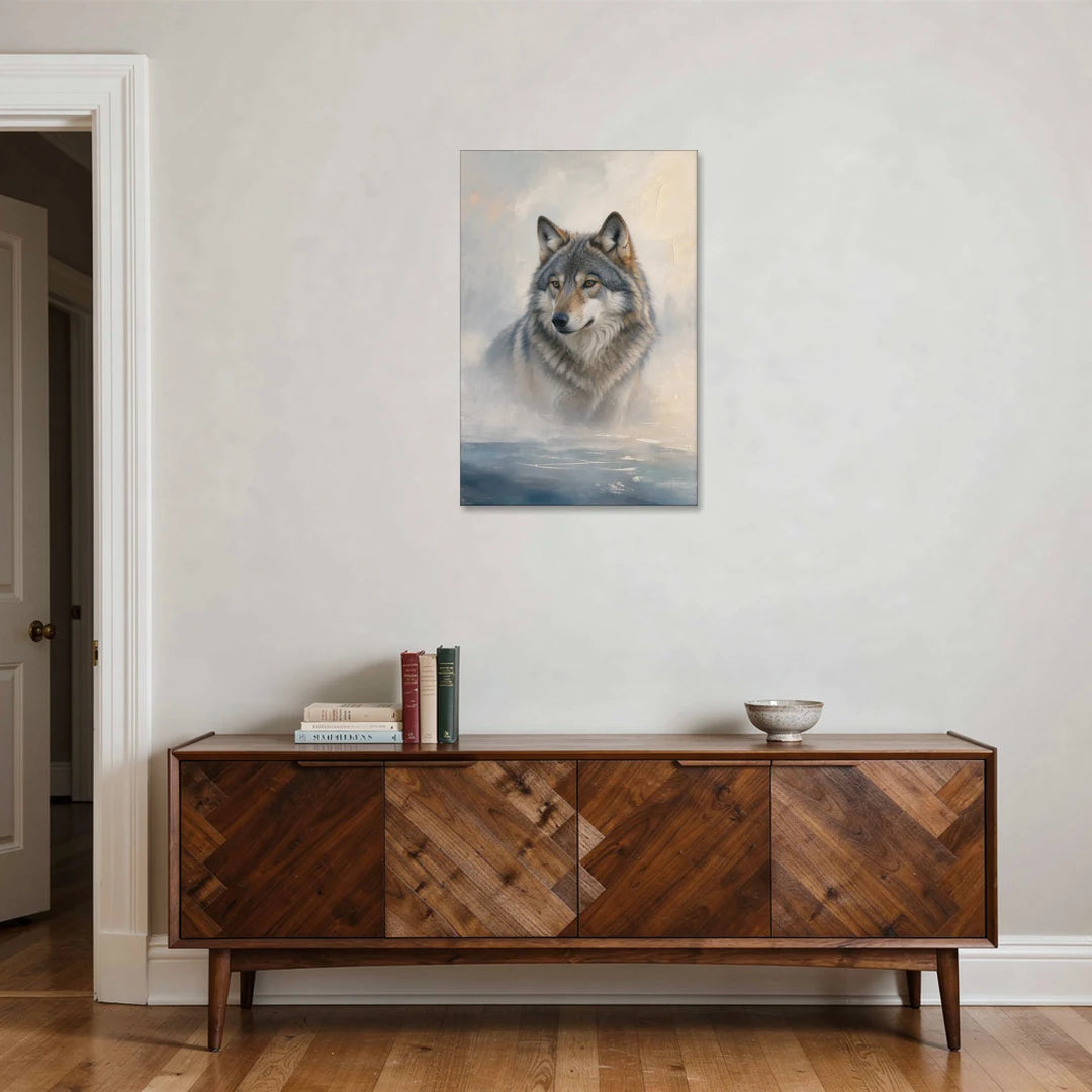 Mystical Wolf in Dawn Sea Fog - Canvas Wall Art - Coffee Table - 24x36