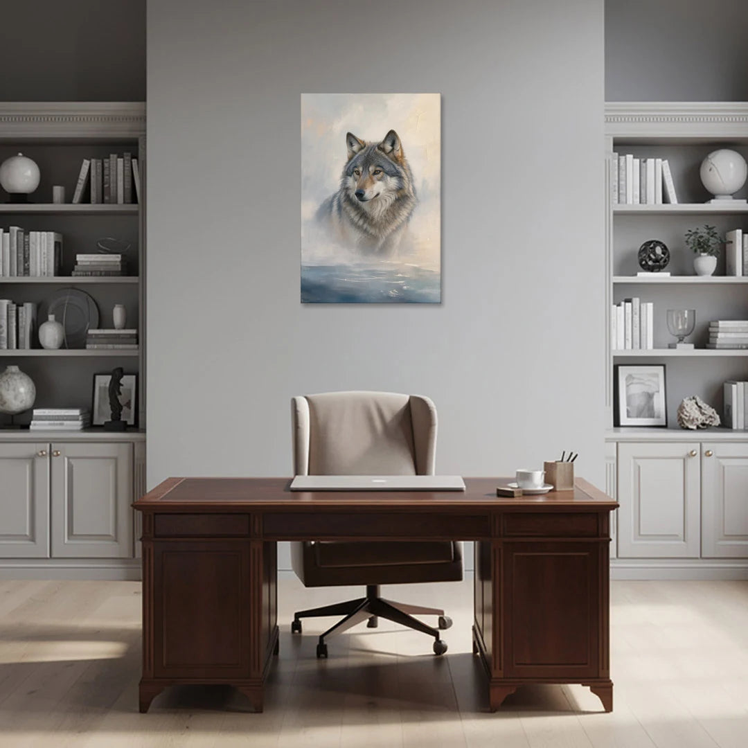 Mystical Wolf in Dawn Sea Fog - Canvas Wall Art - Office - 24x36