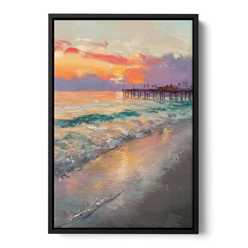 Naples Beach Sunset Front - Black Canvas Wall Art