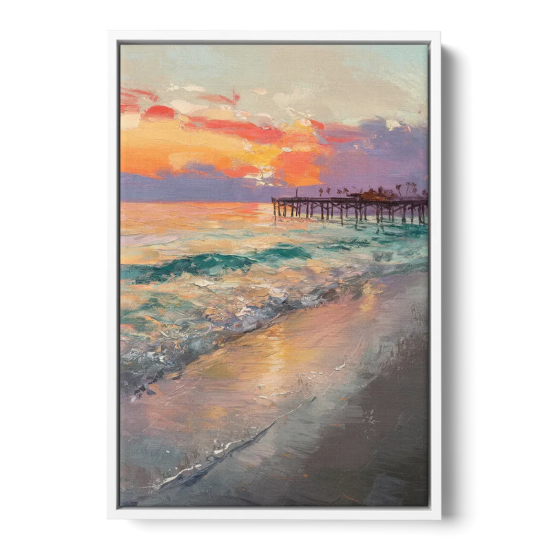Naples Beach Sunset Front - White Canvas Wall Art