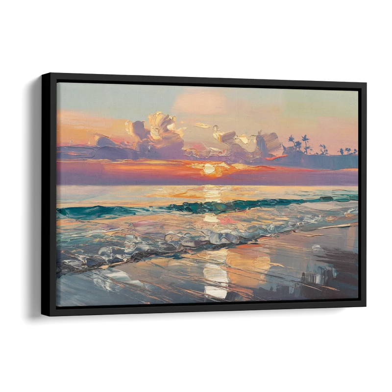 Naples Sunset Over The Gulf Side - Black Canvas Wall Art