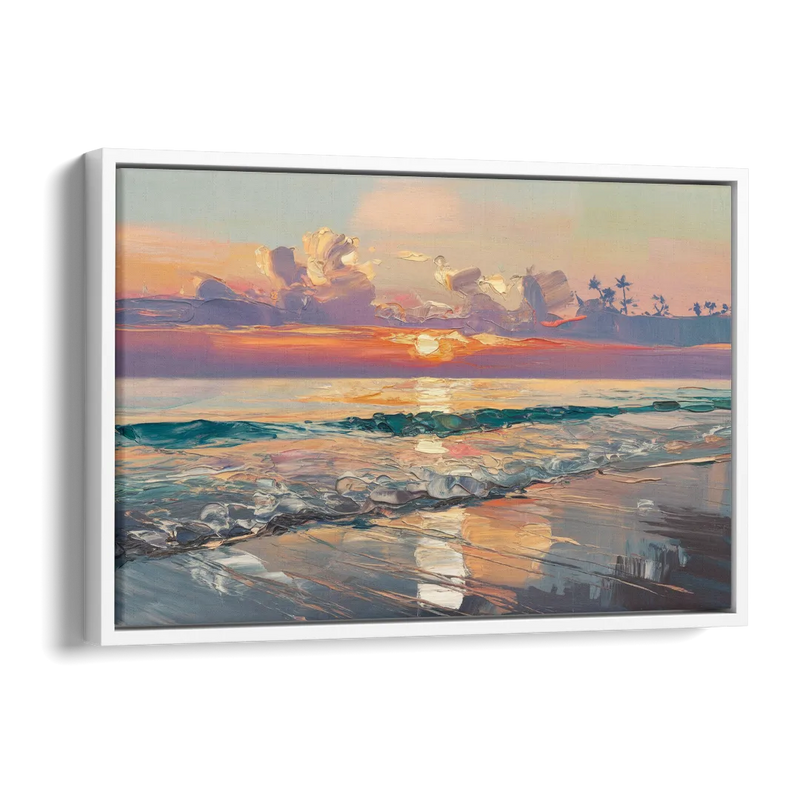 Naples Sunset Over The Gulf Side - White Canvas Wall Art