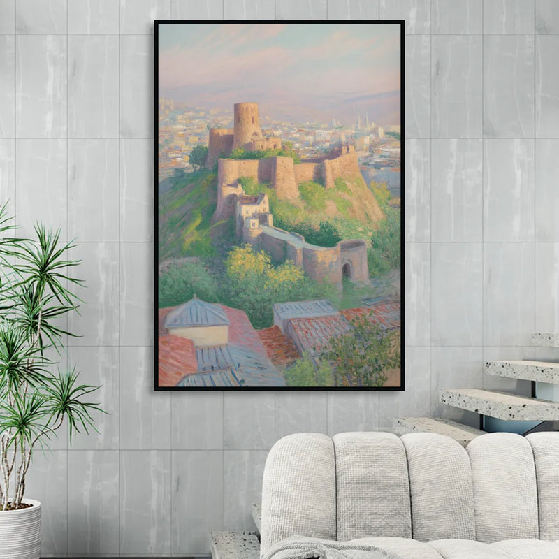 Narikala Fortress Sitting Room - Black Canvas Wall Art