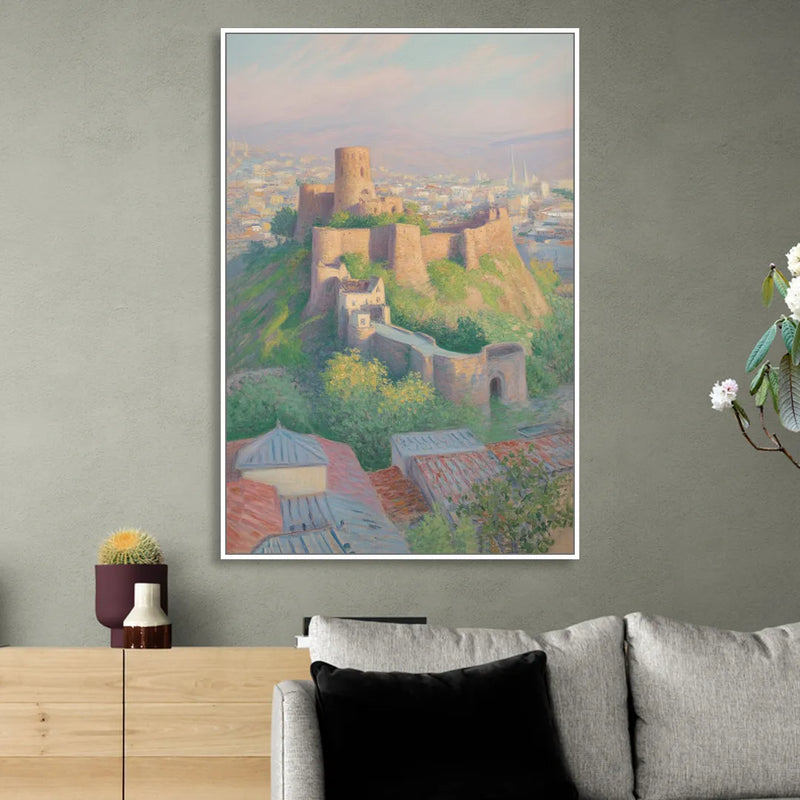 Narikala Fortress Living Room - White Canvas Wall Art