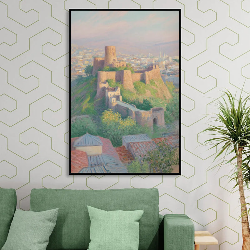 Narikala Fortress Living Room - Black Canvas Wall Art