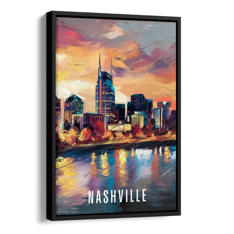 Nashville Artistic Skyline Side - Black Canvas Wall Art
