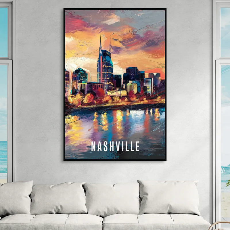 Nashville Artistic Skyline Sitting Room - Black Canvas Wall Art
