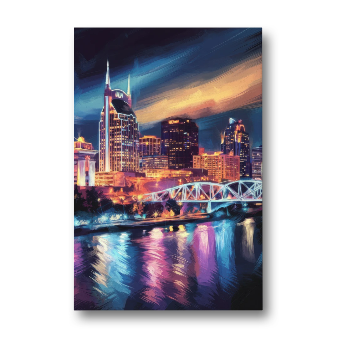 Nashville Bright Lights Skyline - Canvas Wall Art - Front