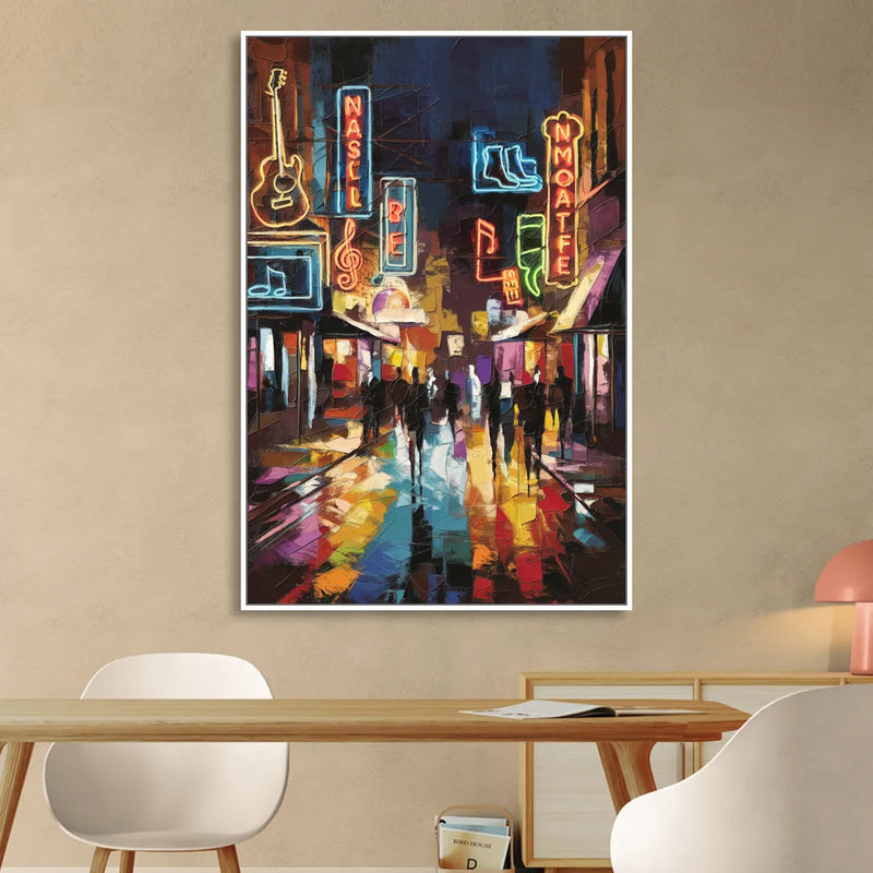 Nashville Broadway Nightlife Sitting Room - White Canvas Wall Art