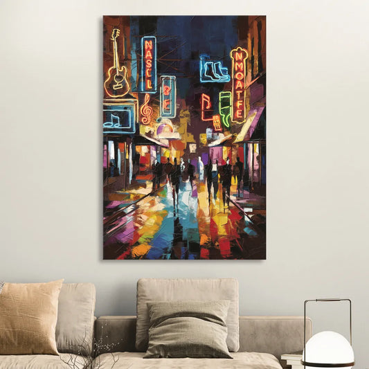 Nashville Broadway Nightlife Living Room - Canvas Wall Art