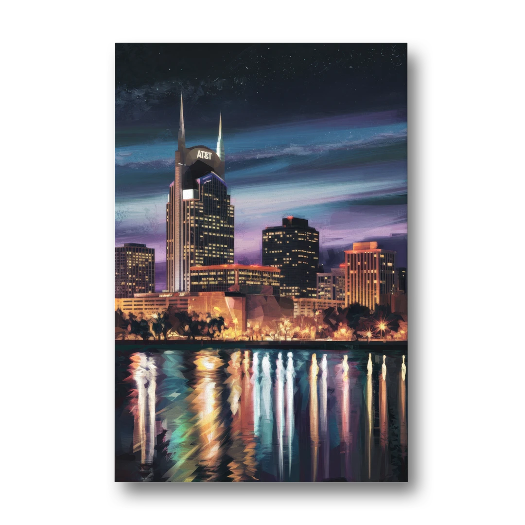 Nashville Cityscape at Night - Canvas Wall Art - Front