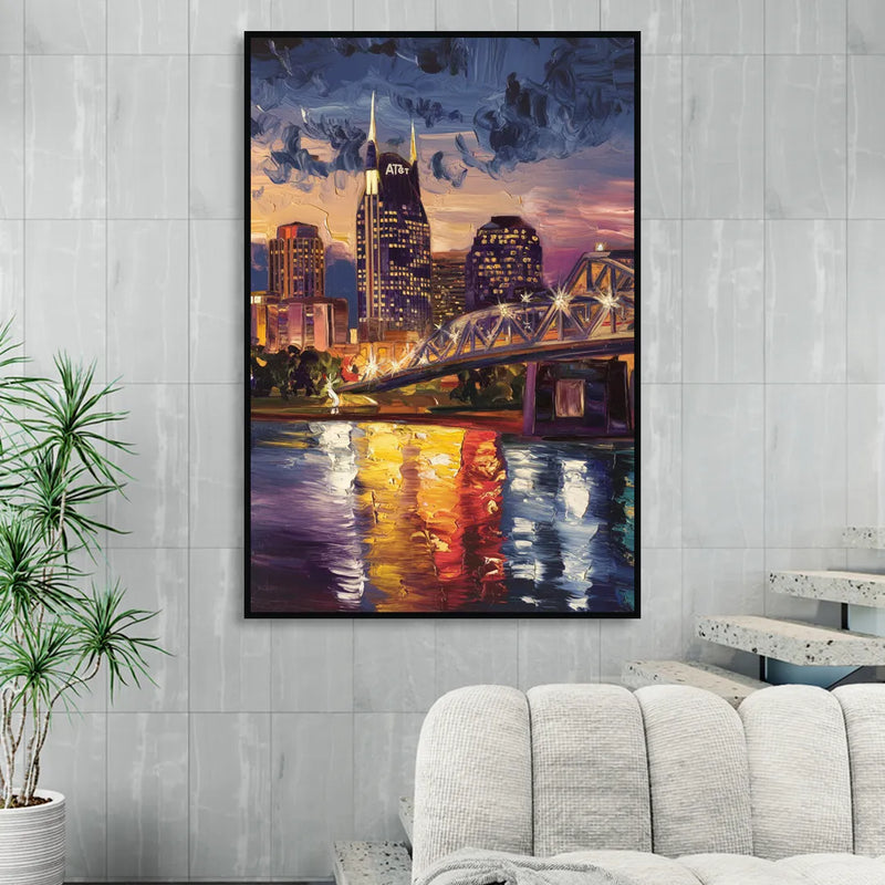 Nashville Cumberland River Views Sitting Room - Black Canvas Wall Art
