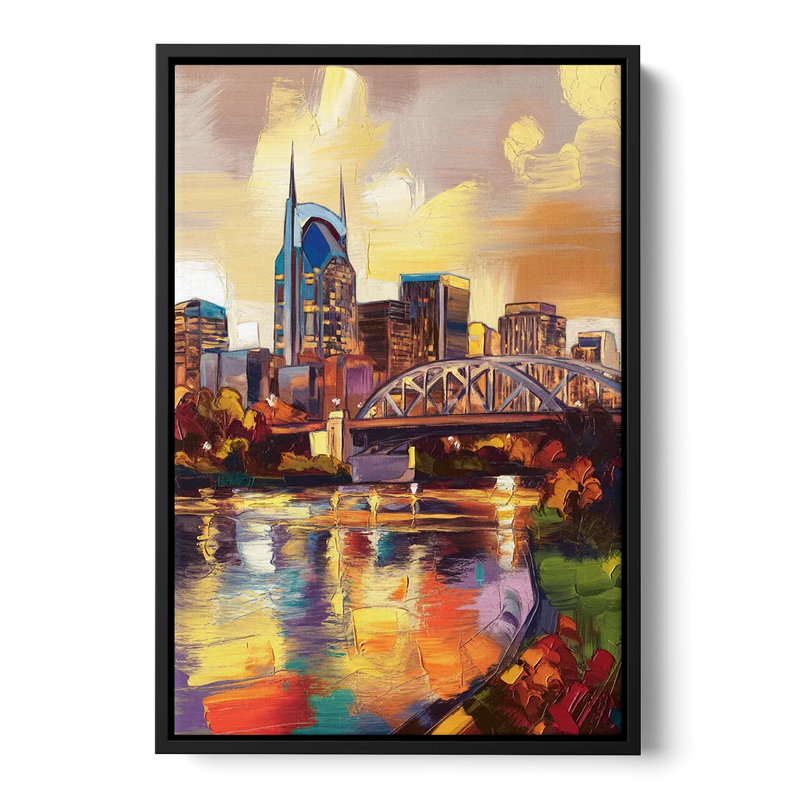 Nashville Scenic Riverfront Front - Black Canvas Wall Art