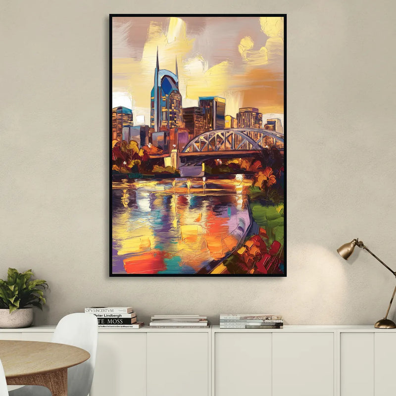 Nashville Scenic Riverfront Sitting Room - Black Canvas Wall Art