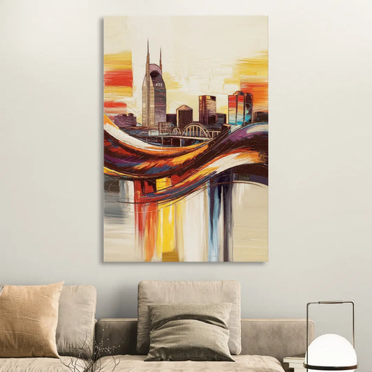 Nashville Skyline at Sunset Living Room - Canvas Wall Art