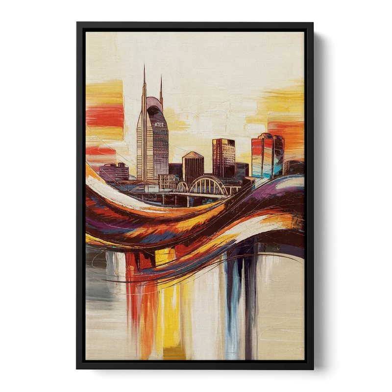 Nashville Skyline at Sunset Front - Black Canvas Wall Art