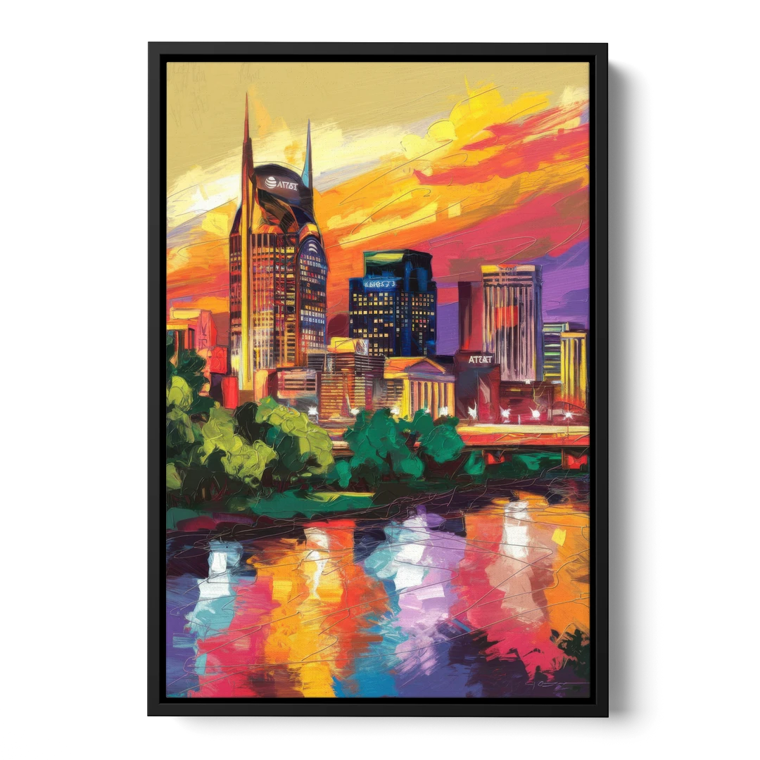 Nashville Vibrant City Energy - Black Framed Canvas Wall Art - Front