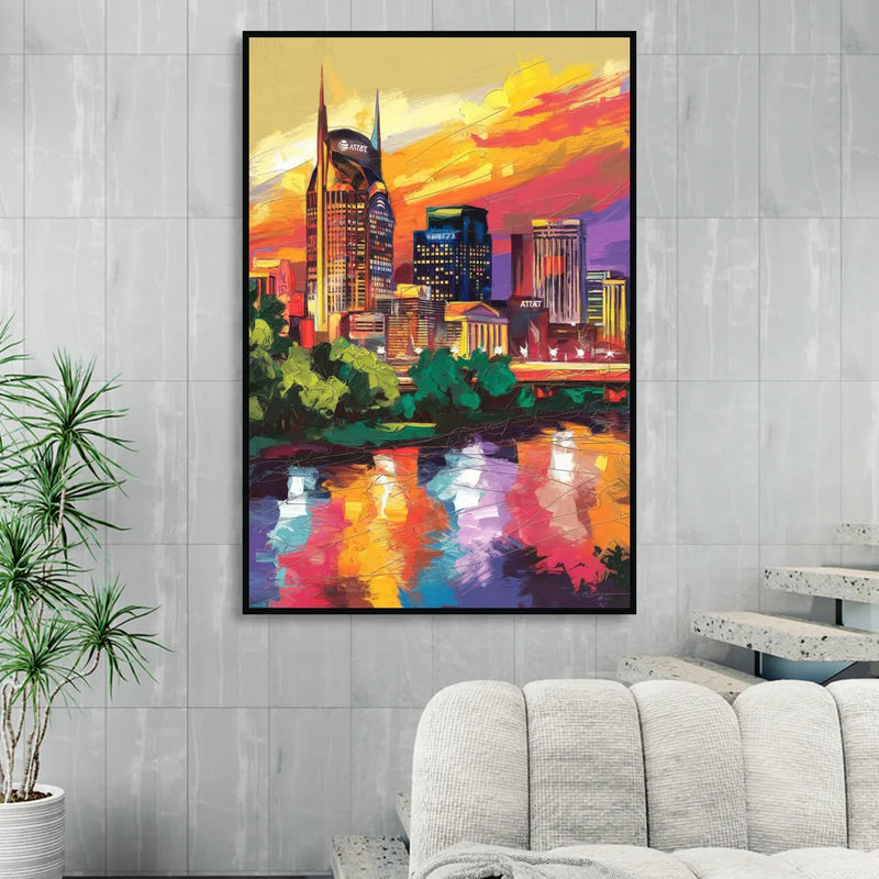 Nashville Vibrant City Energy Sitting Room - Black Canvas Wall Art