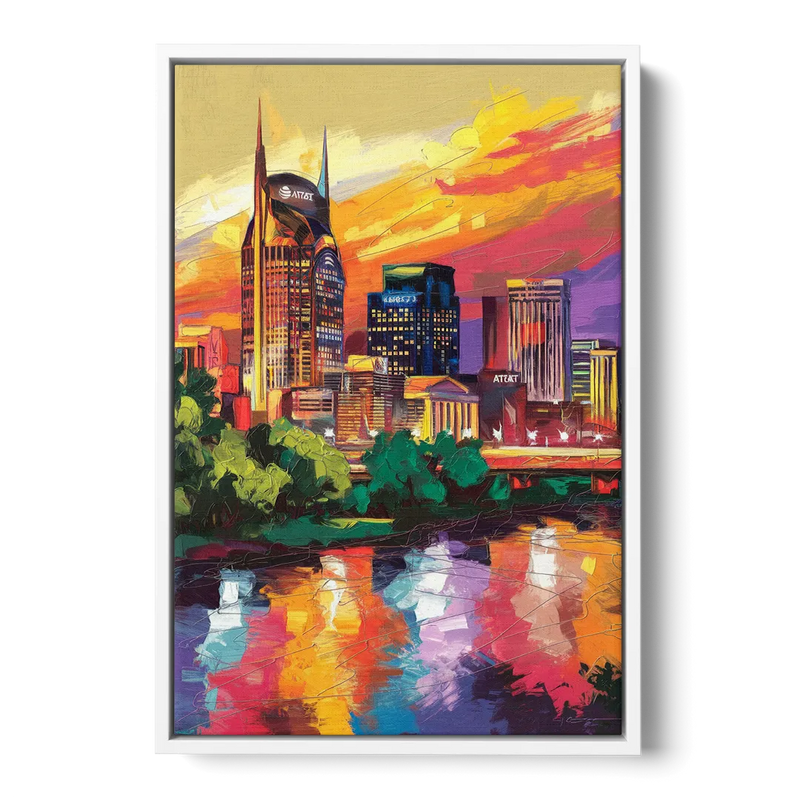 Nashville Vibrant City Energy Front - White Canvas Wall Art