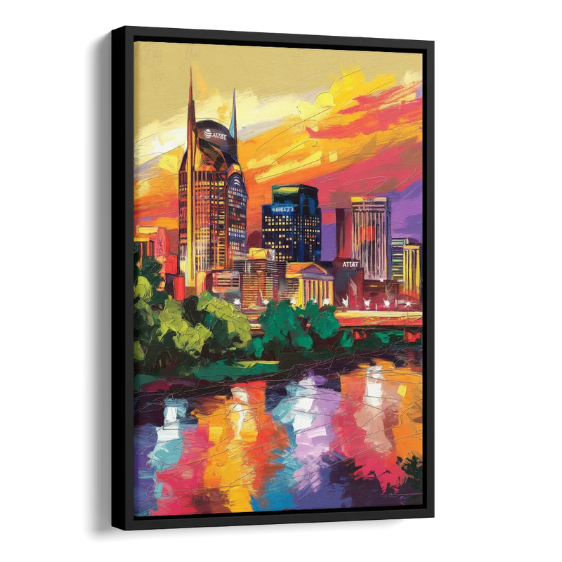 Nashville Vibrant City Energy Side - Black Canvas Wall Art