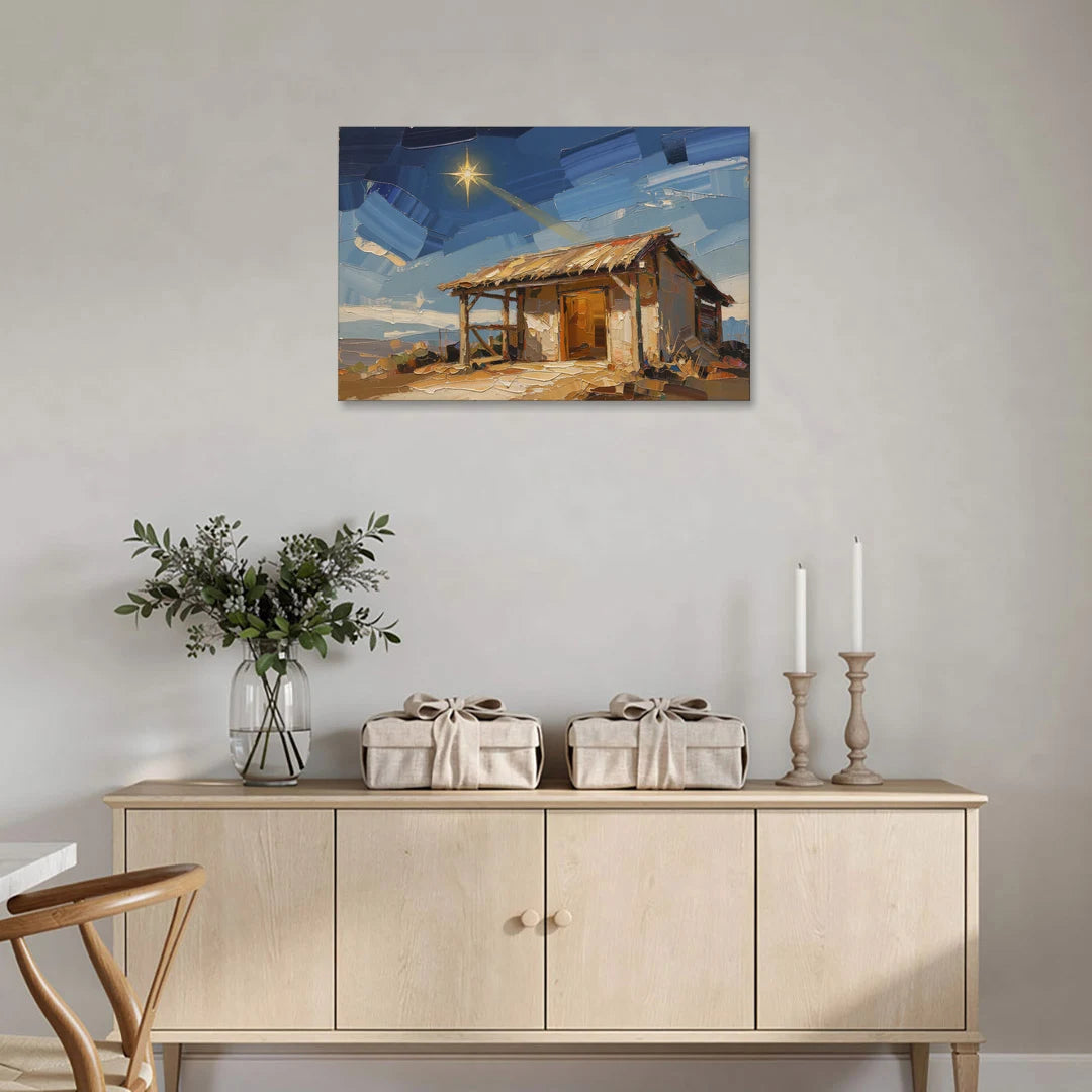 Nativity Scene Painting with Golden Doorway - Canvas Wall Art - Coffee Table - 36x24