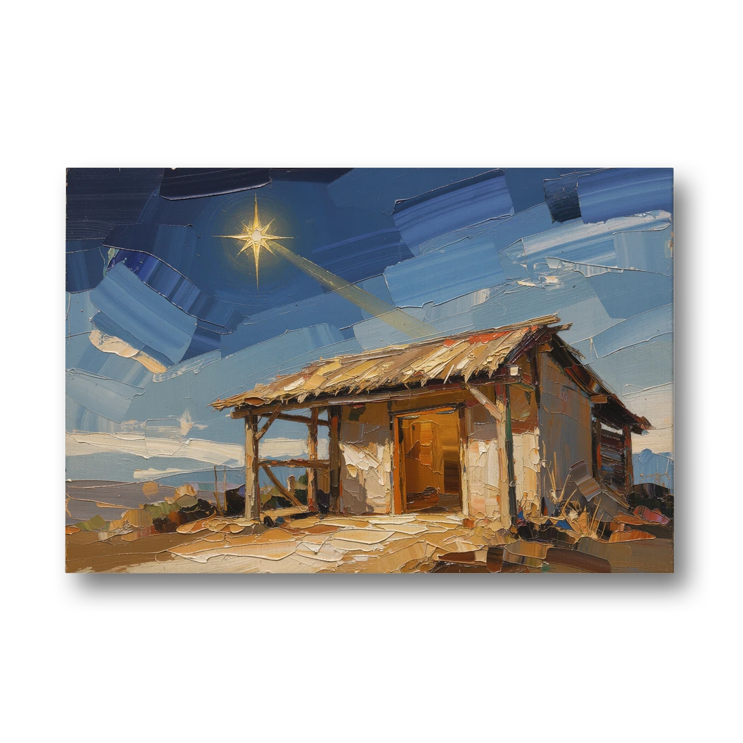 Nativity Scene Painting with Golden Doorway - Canvas Wall Art - Front