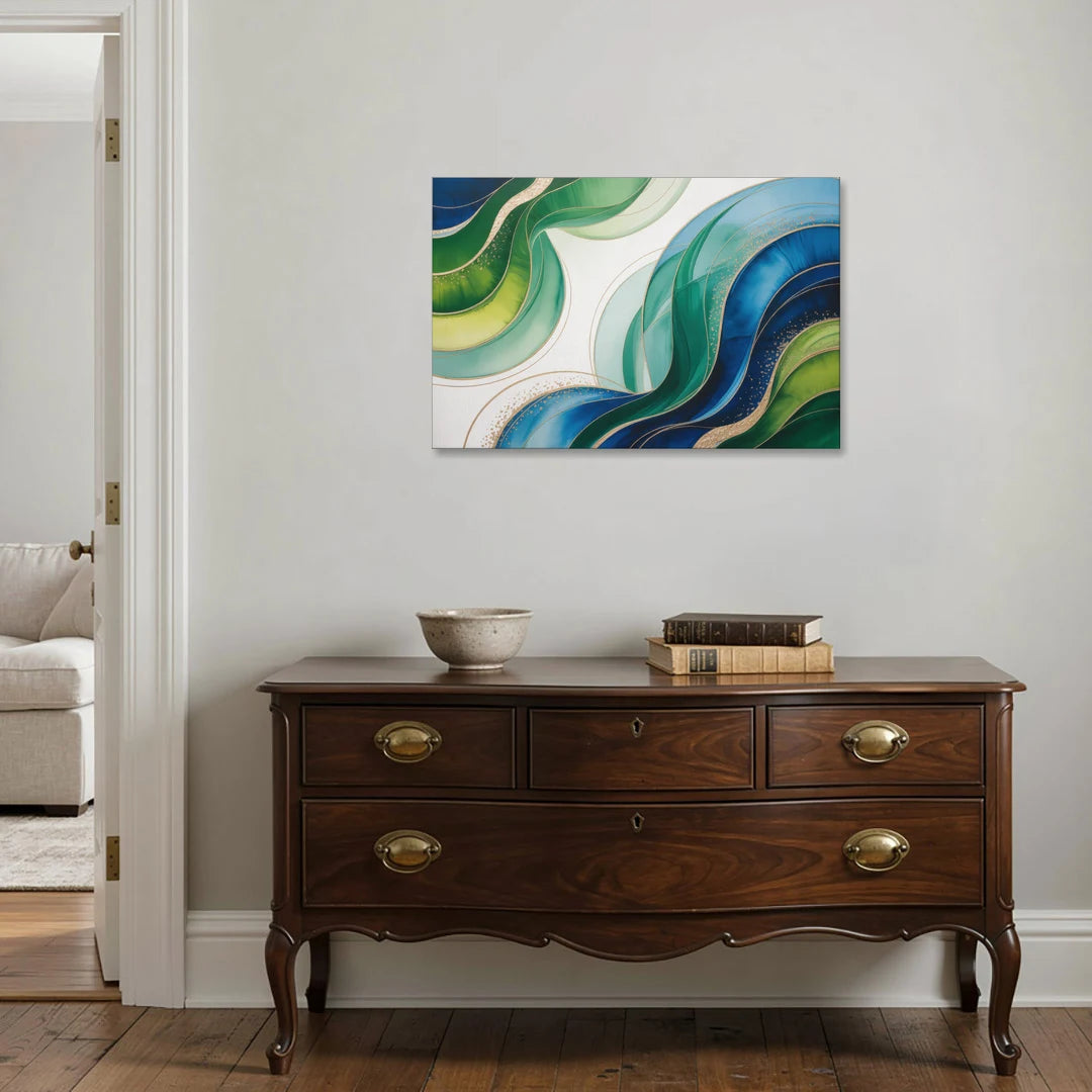 Natures Fluid Symphony Blue and Green Abstract - Canvas Wall Art - Coffee Table - 36x24