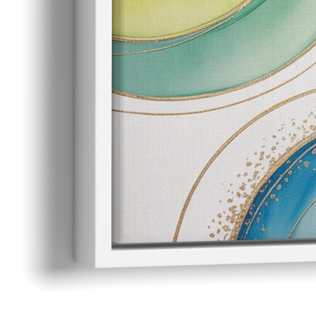 Natures Fluid Symphony Blue and Green Abstract - Close-Up White Frame Canvas