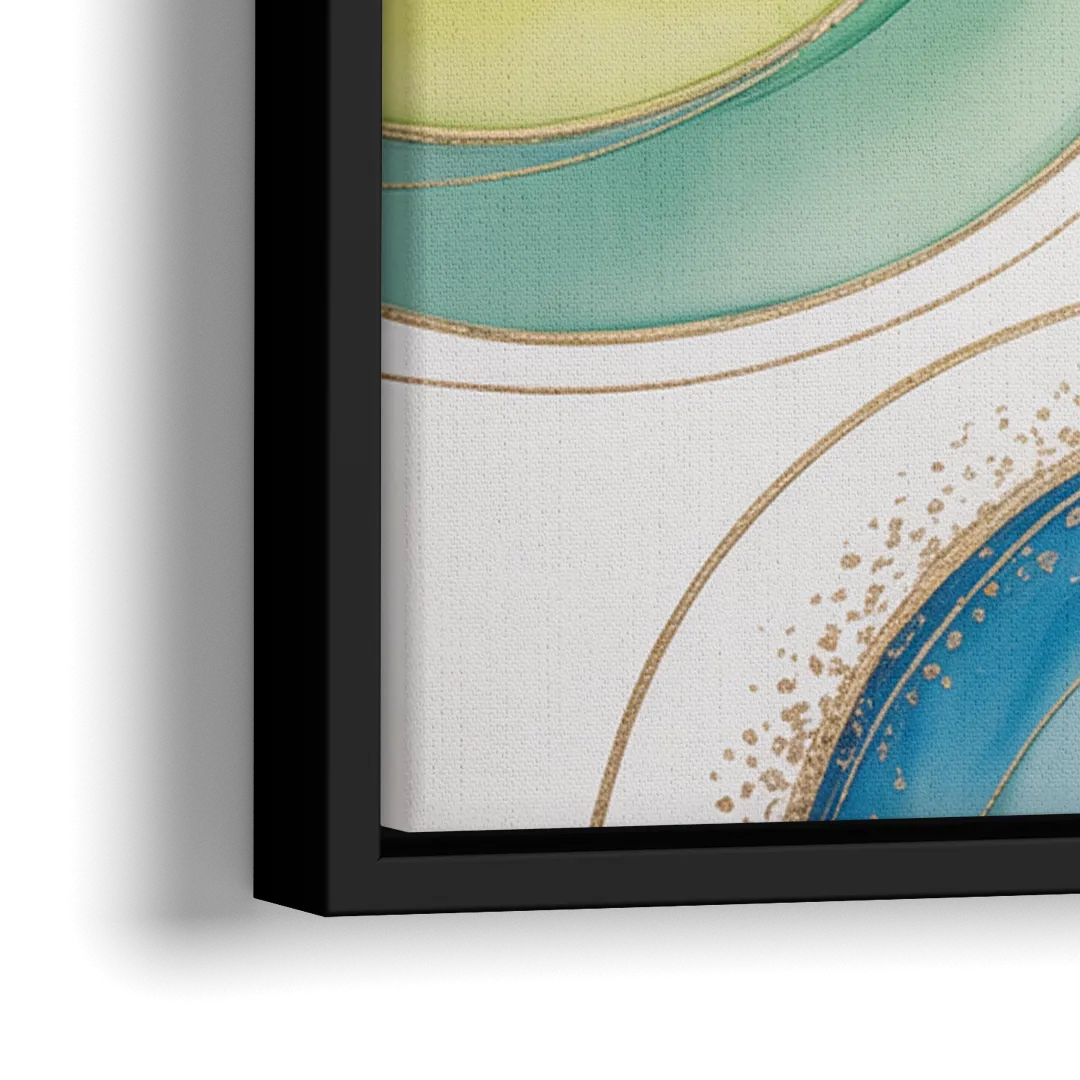 Natures Fluid Symphony Blue and Green Abstract - Close-Up Black Frame Canvas
