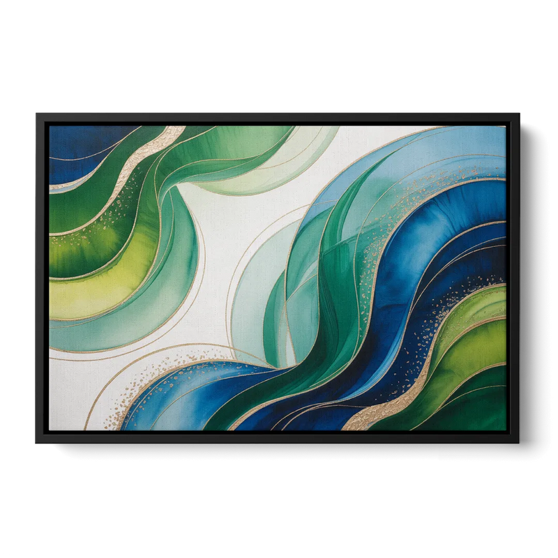 Natures Fluid Symphony Blue and Green Abstract Front - Black Canvas Wall Art