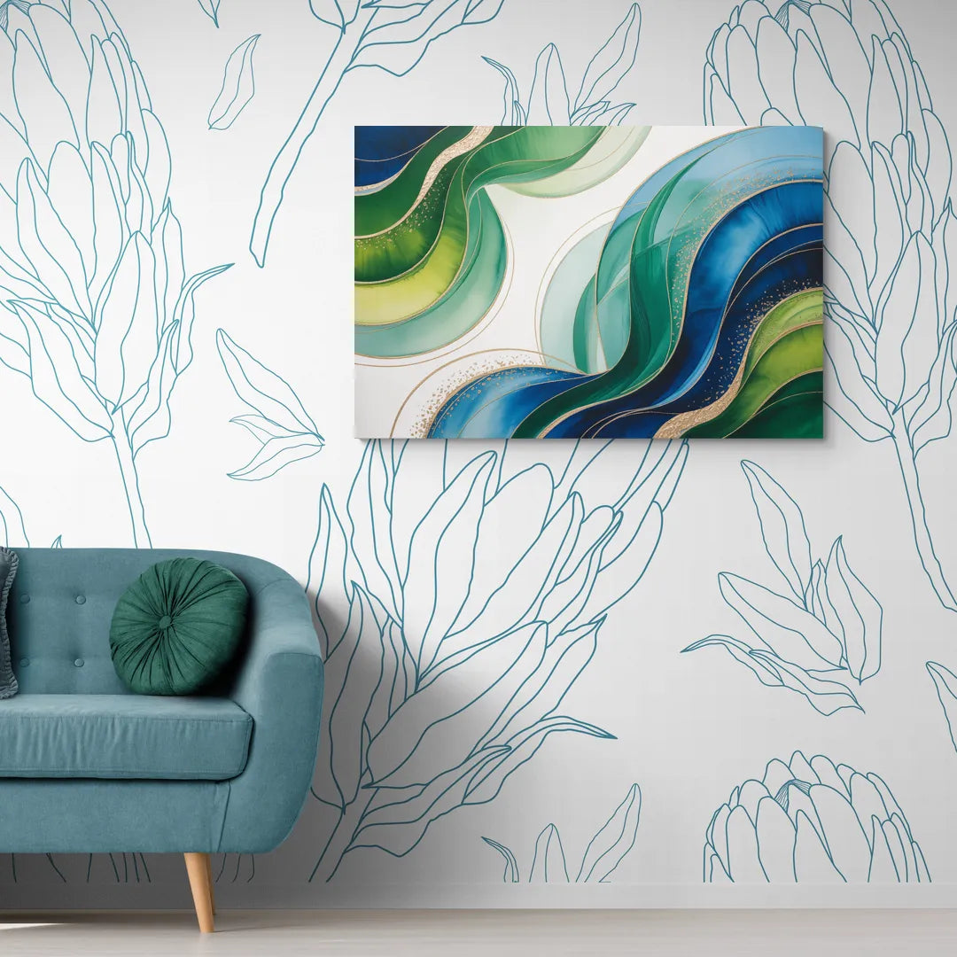 Natures Fluid Symphony Blue and Green Abstract - Canvas Wall Art Living Room