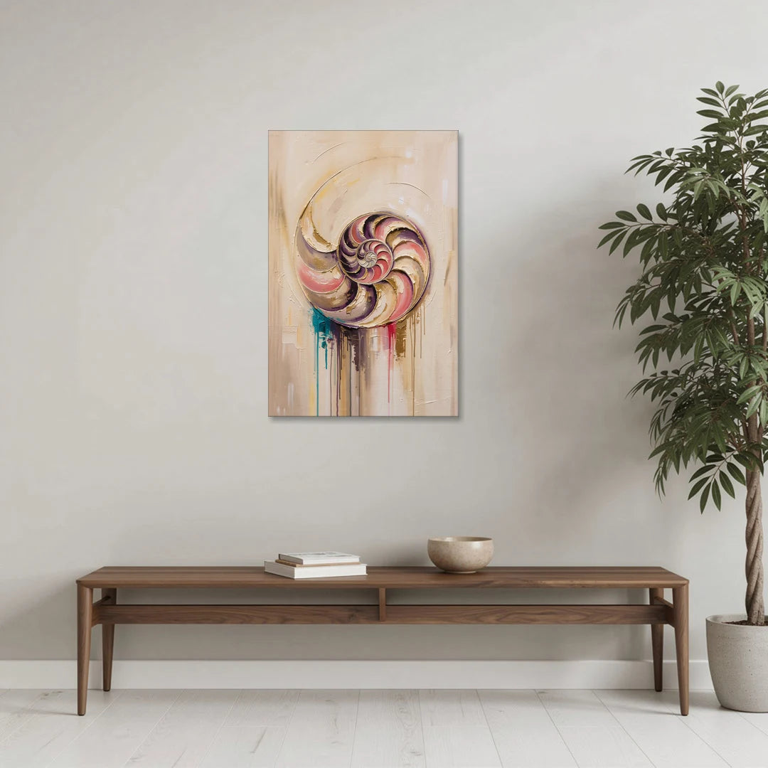 Nautilus Spiral in Blush and Gold - Canvas Wall Art - Coffee Table - 24x36