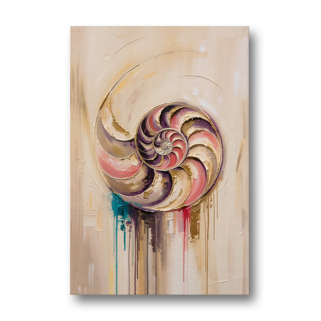 Nautilus Spiral in Blush and Gold - Canvas Wall Art - Front