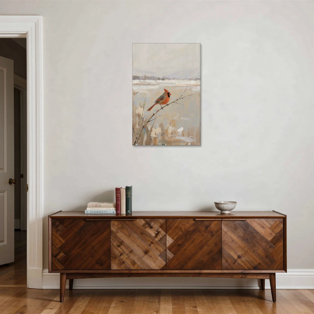 Neutral Christmas Willow Twig Cardinal - Canvas Wall Art - Coffee Table - 24x36