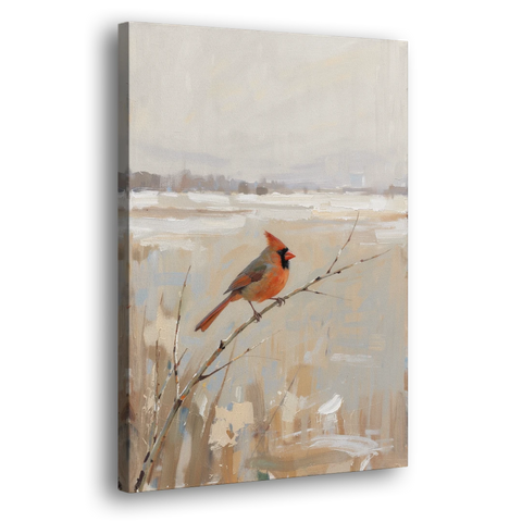 Neutral Christmas Willow Twig Cardinal - Canvas Wall Art