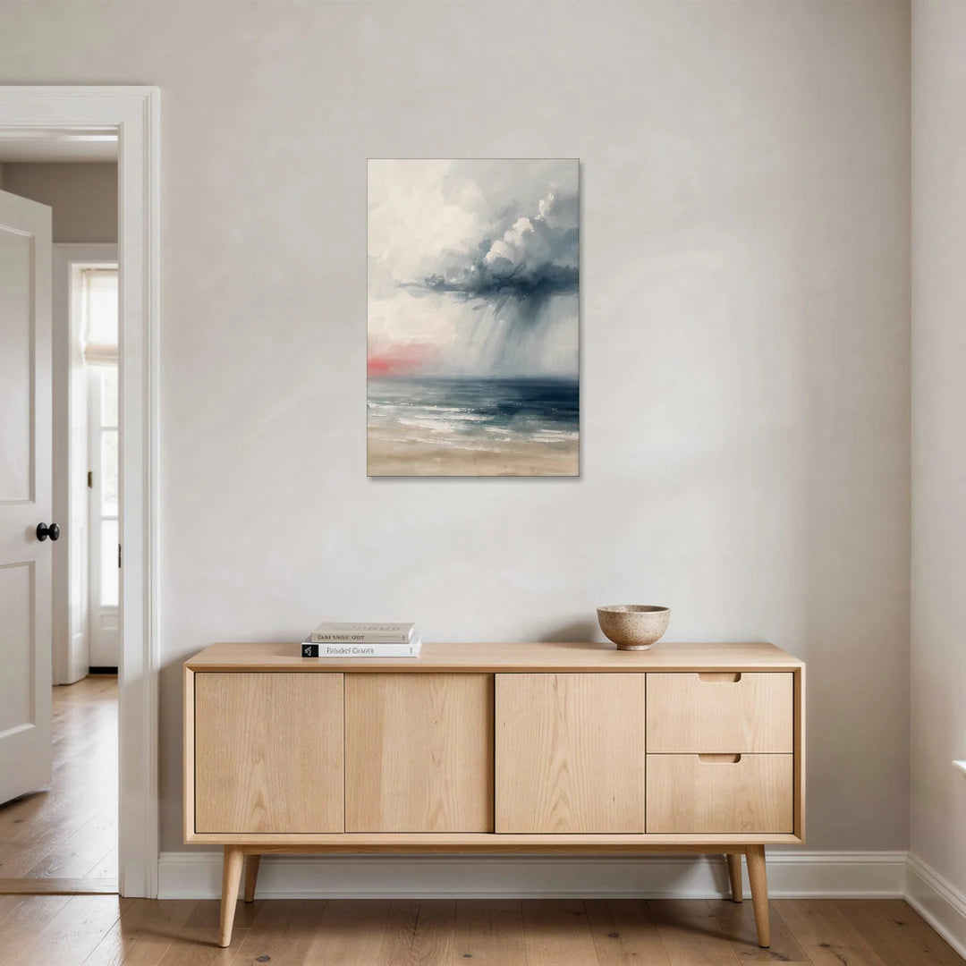 Neutral Distant Rain Squall Over a Calm Sea - Canvas Wall Art - Coffee Table - 24x36