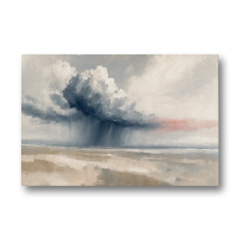 Neutral Landscape of Passing Rain Over the Plain - Canvas Wall Art