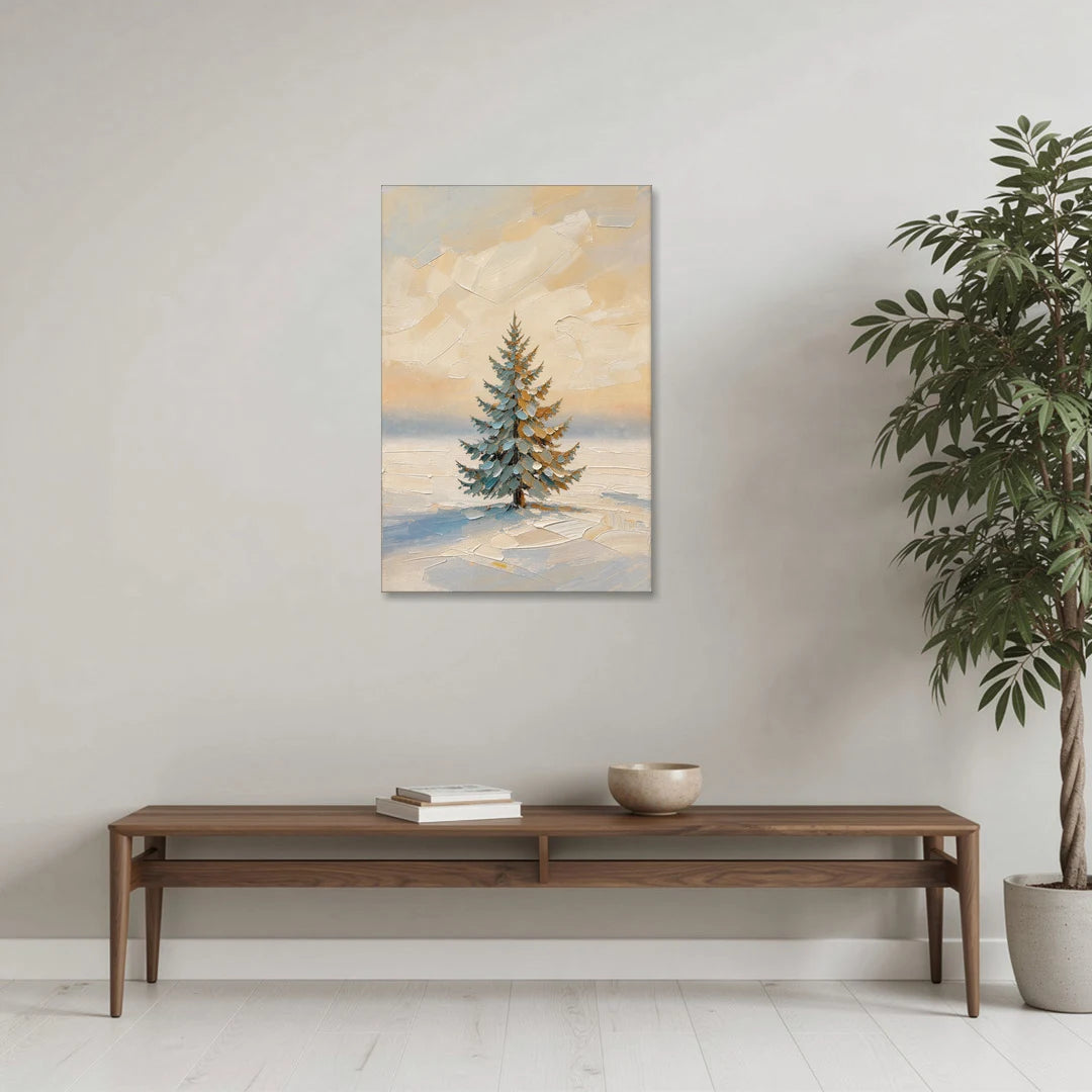 Neutral Minimalist Christmas Tree Art on Ivory Snow - Canvas Wall Art - Coffee Table - 24x36