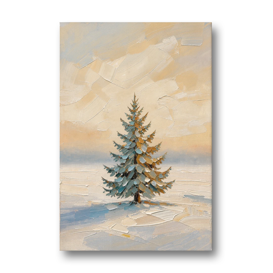Neutral Minimalist Christmas Tree Art on Ivory Snow - Canvas Wall Art - Front